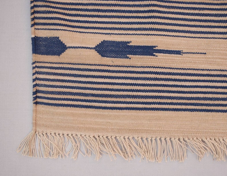 Multiple Sizes Cotton Beige and Blue Modern Stripes Runner Rug Woven Kilim Rug image 3