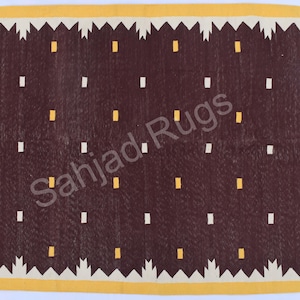Cotton Brown Yellow and white Cotton Handmade Modern Rug- Flat weave and Hand woven Kilim Rug