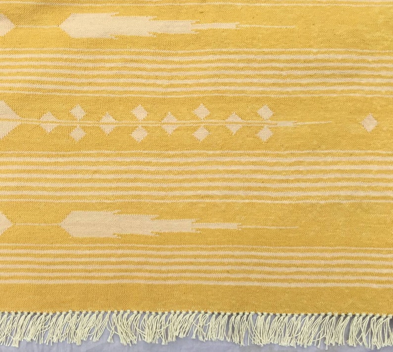 4x6 Cotton Yellow Stripes Hand Woven Rug Dhurrie Striped Rug Etsy