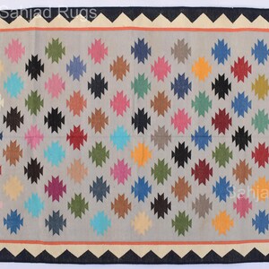 4x6 Cotton Star Design Handmade Modern Flat Woven  Rug- Flat weave and Hand woven Kilim Rug