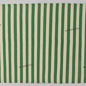 Multiple Sizes Dark Green and white Cotton Handmade Modern Simple Stripes Rug- Flat weave and Hand woven Kilim Rug