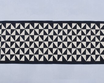 Hand Woven Cotton Runner Rug – Black and White Geometric Kilim