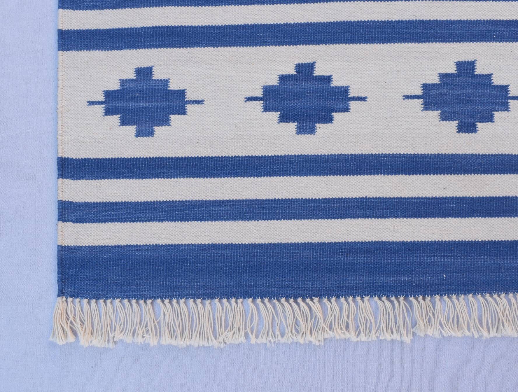 2x6 Cotton Blue and White Hand Woven Rug Dhurrie Beautiful Etsy