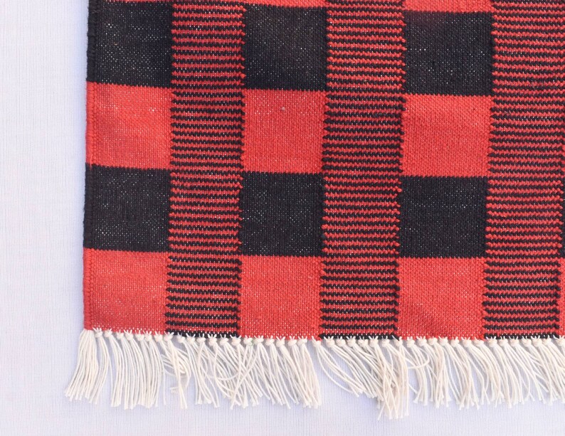 Black and Red Modern Cotton Runner Rug Hand Woven Runner Rug Etsy