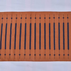 2x3,2x4 Burnt Orange and Blue Striped Modern Cotton Hand Woven Small Size Rug