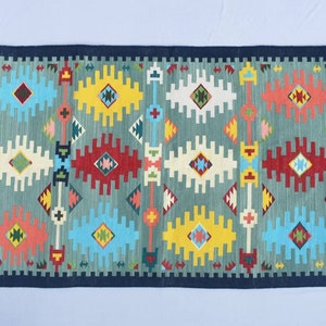 3x5 Indian Cotton Hand woven Dhurrie Rug- Carpet Design Kilim Rug