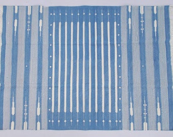 Multiple Sizes Cotton Stripes Handmade Blue And White Rug - Hand Woven Rug