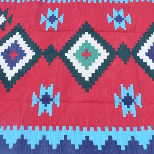 4' X shops 6' Cotton Beautiful Hand woven Rug Dhurrie- Colourful Handmade Indian Rug