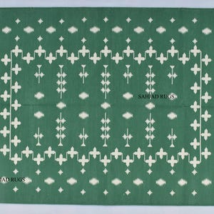 3x5,4x6 Cotton Green and White Hand Woven Rug dhurrie- Flat weave Kilim Indian Rug