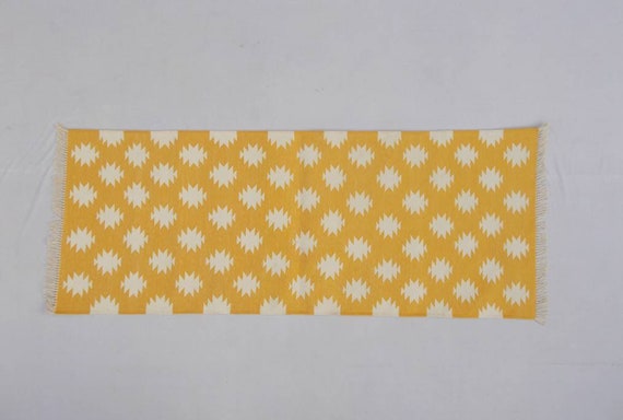 Multiple Sizes Golden Yellow and white Rug Runner- Hand woven Runner