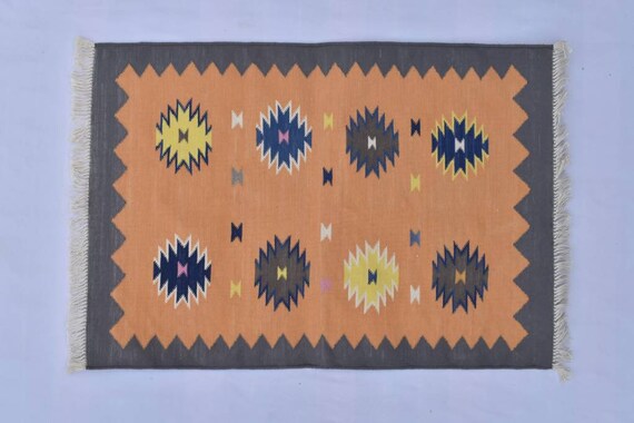 2x3 Small Size Grey Cotton Reversible Modern orders Hand Woven 60*90 CM Rug.