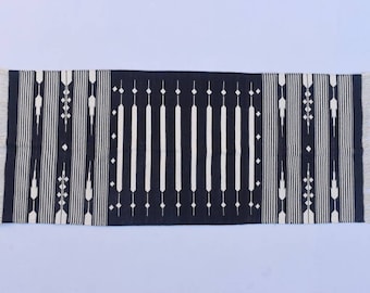 2x5 Cotton Black and White Hand Woven Rug- 60 x 150 Cm
