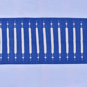 Multiple Sizes Blue And White Modern Stripes Hand woven Runner Rug- Reversible kilim Runner