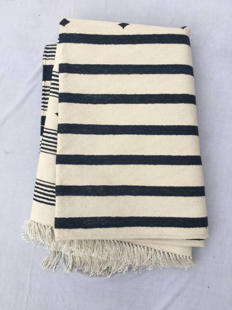 Multiple Sizes Off White And Black Striped Handmade Cotton Rug Etsy