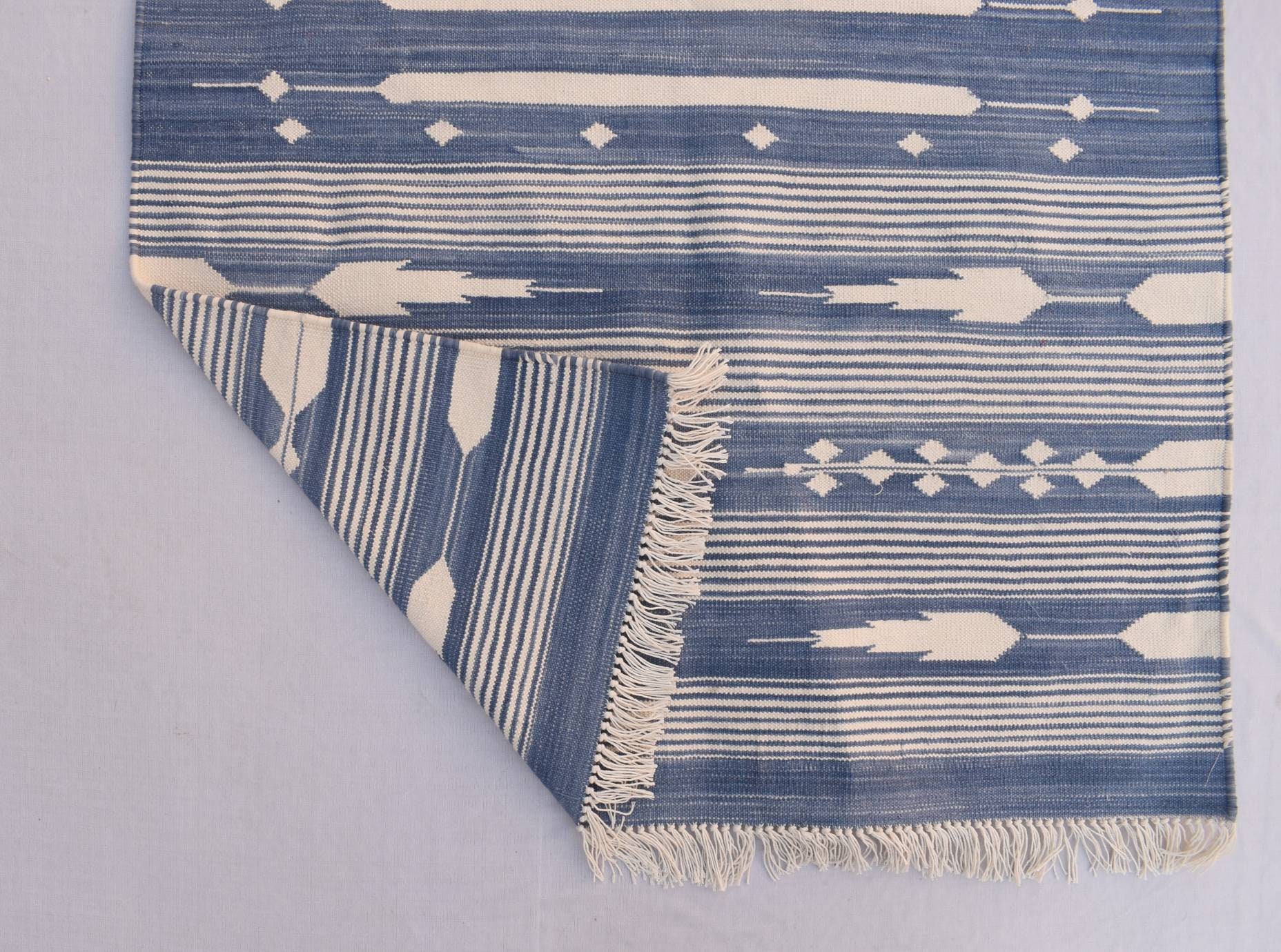 Blue and White Modern Striped Rug Runner- Tie-dye Blue Hand Woven ...