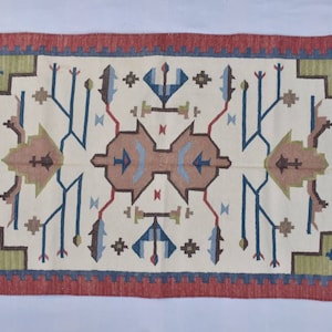 3x5 Cotton Beautiful Mix Colourful Hand woven Dhurrie Rug- Carpet Design Kilim Rug