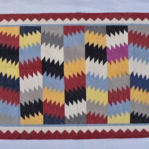 3x5 Cotton Colourful Hand woven Dhurrie Rug- Carpet Design Kilim Rug
