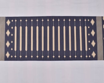 Múltiples tamaños Algodón Azul y blanco Rayas modernas Tejido a mano Alfombra de corredor - Reversible Runner Kilim