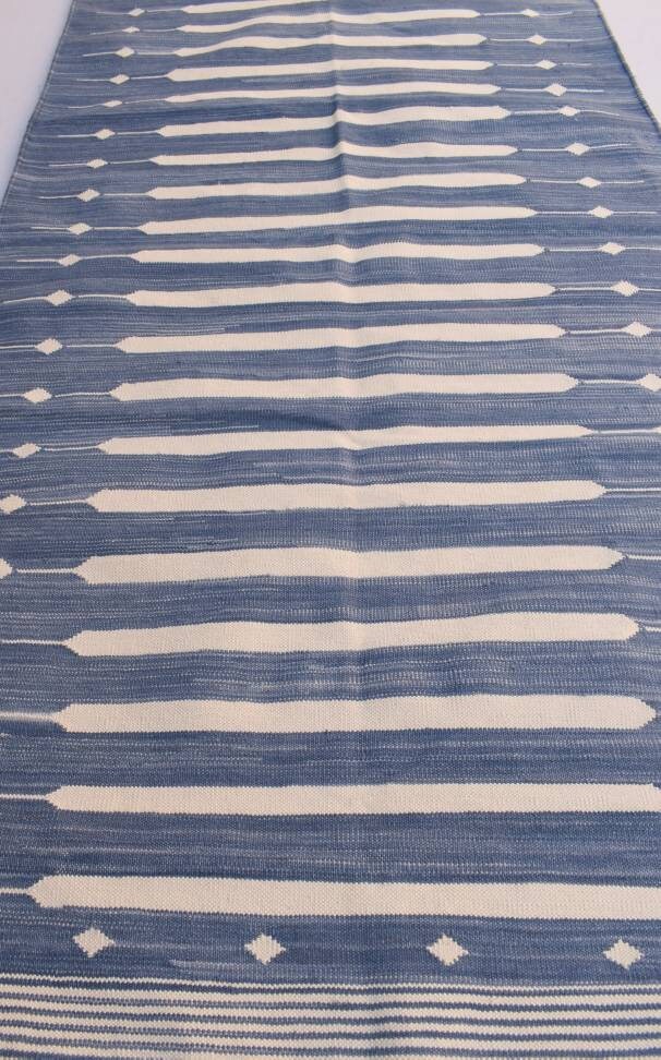 Modern Cotton Woven Blue Handwoven Rug Runner – Indian Falt Weave ...
