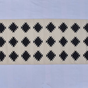 Multiple Sizes Cotton Off White And Black Modern Hand woven Runner Rug- Reversible Runner Kilim