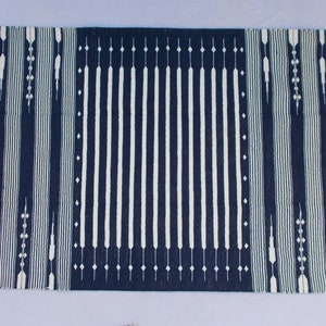 6&#39; X 9&#39; Dark Navy Blue Stripes Cotton Rug Dhurrie - Big Size Rug