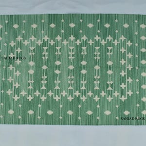 3x5,4x6 Cotton Rustic Green and White Hand Woven Rug dhurrie- Flat weave Kilim Indian Rug