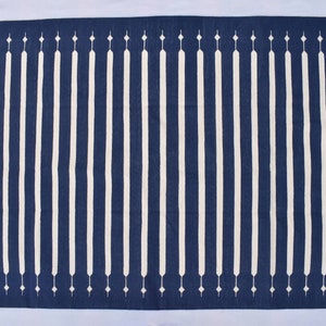 Multiple Sizes Dark Navy Blue and White Stripes Handmade Modern Design Rug - Beautiful Flat weave Dark blue Kilim