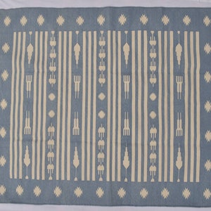 Tamaños cuadrados Rayas azul claro y blanca Handmade Modern Design Kilim Rug - Hermoso tejido plano reversible Kilim