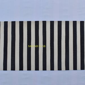 Multiple Sizes Cotton Black And white Modern  Simple Stripes Hand woven Runner Rug- Reversible Runner Kilim