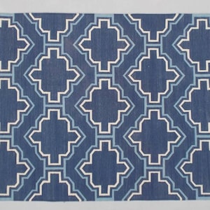 Multiple Sizes Cotton Blue,Denim And White Handmade Cotton Rug Dhurrie- Very Beautiful Colour