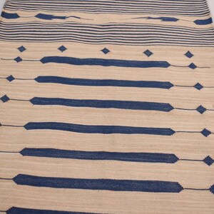 Multiple Sizes Cotton Beige and Blue Modern Stripes Runner Rug Woven Kilim Rug image 7