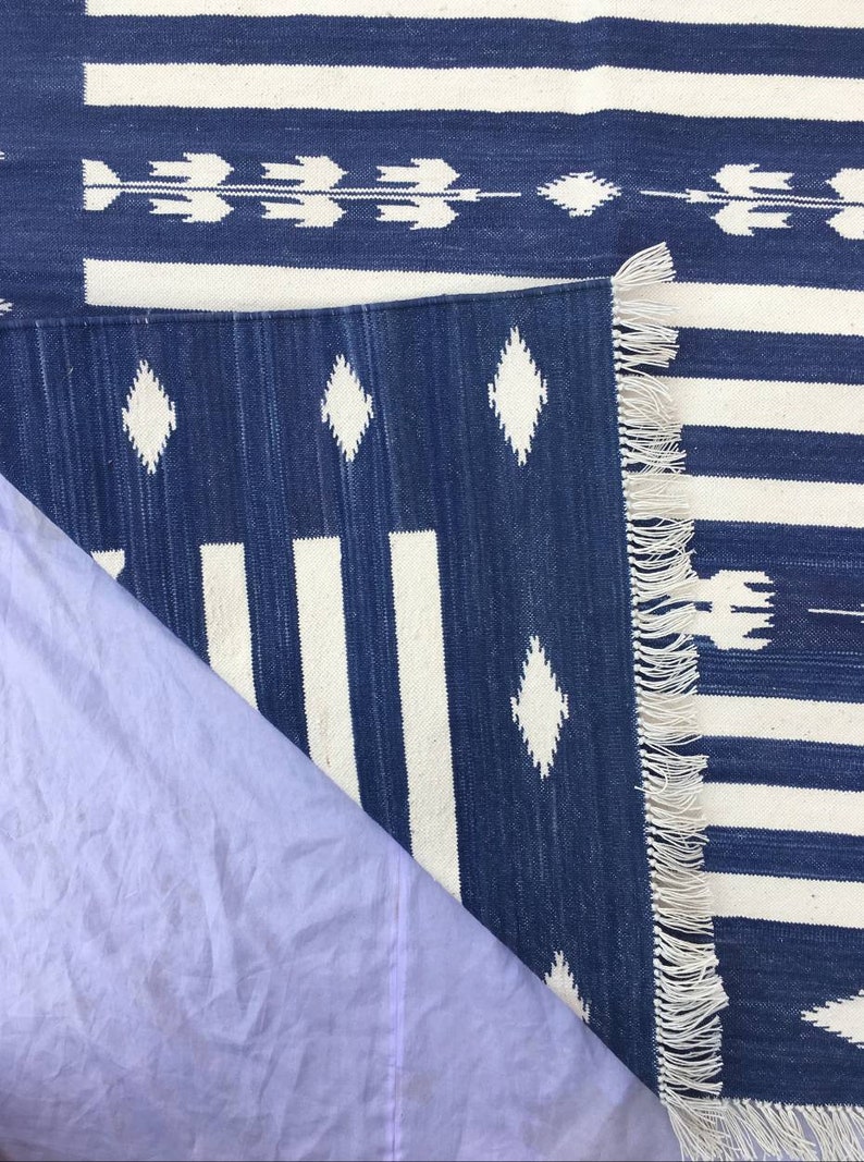 3x5 or 4x6 Cotton Blue and White Rug Dhurrie Royal Tie Dye Blue Etsy