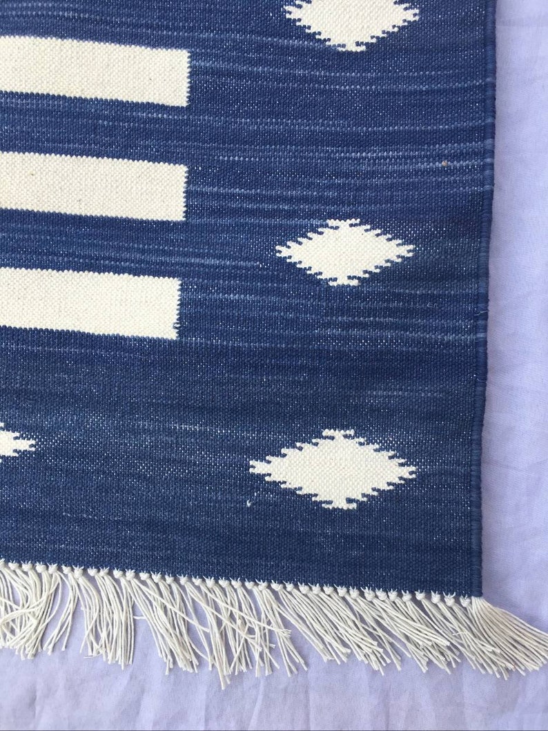 3x5 or 4x6 Cotton Blue and White Rug Dhurrie Royal Tie Dye Blue Etsy
