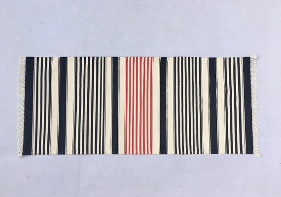 Multiple Sizes Runner Cotton Handmade Rug Runner -Red, White And Black