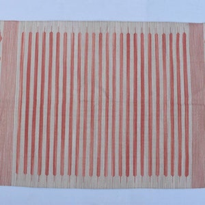 Rustic Beige and Red Cotton Handmade Modern Stripes Rug- Flat weave and Hand woven Kilim Rug