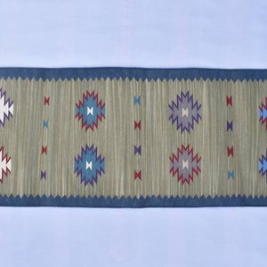 2x6 Cotton Hand Woven Rug Dhurrie - Runner Rustic Green Washable Flat weave Indian kilim Runner