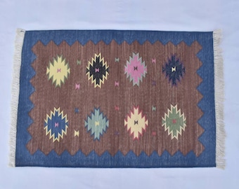 2x3 Small Size Colorful Cotton Reversible Modern Hand Woven 60*90 CM Rug.
