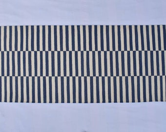 Múltiples tamaños Algodón Azul y blanco Rayas modernas Tejido a mano Alfombra de corredor - Reversible Runner Kilim