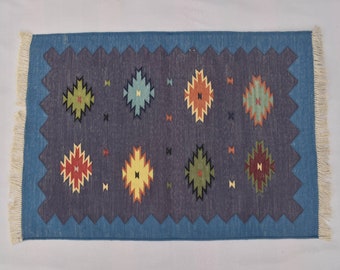 2x3 Small Size Colorful Cotton Reversible Modern Hand Woven 60*90 CM Rug.