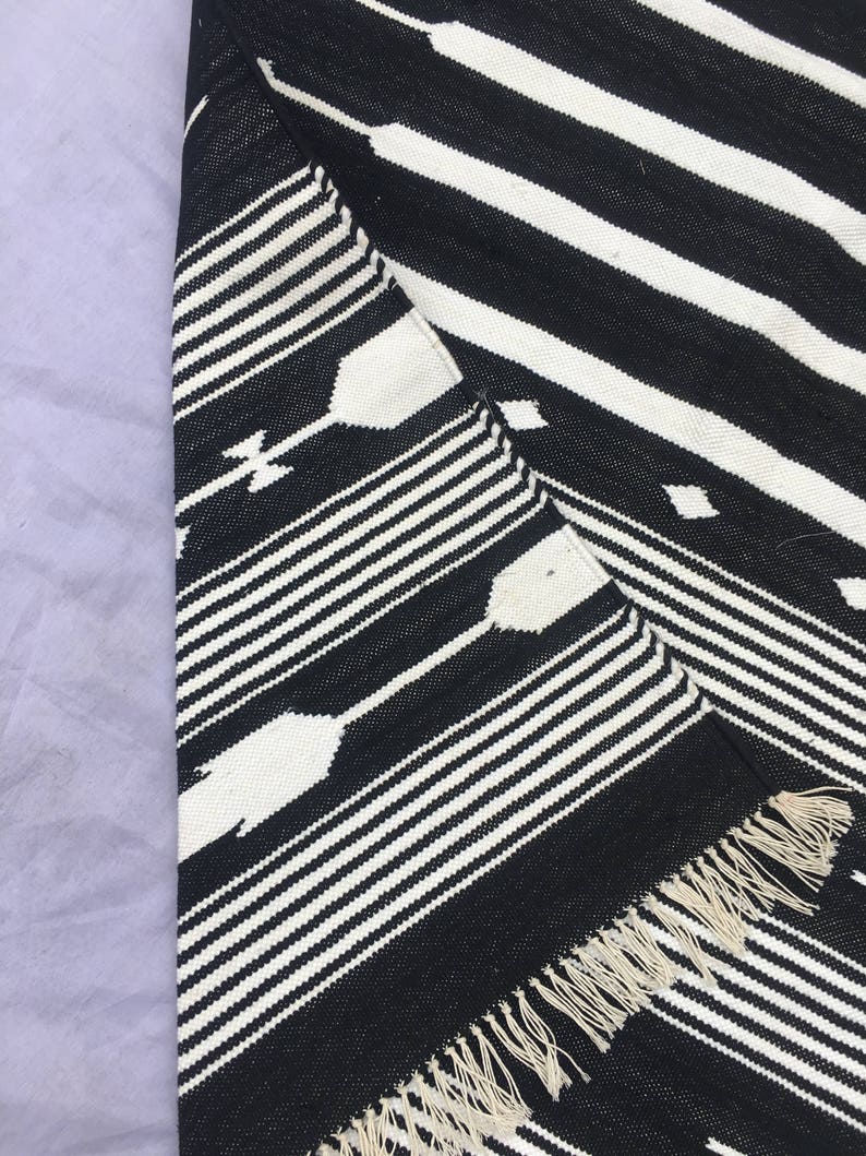 3x5 Black and White Cotton Rug Dhurrie Stripes Etsy