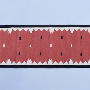 Black And Indian Red  Modern Cotton Runner Rug - Hand woven Runner Rug Kilim