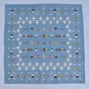 Square Sizes Light Blue Handmade Modern Pattern  Rug- Flat weave and Hand woven Kilim Rug
