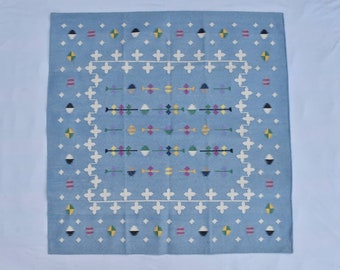 Square Sizes Light Blue Handmade Modern Pattern  Rug- Flat weave and Hand woven Kilim Rug
