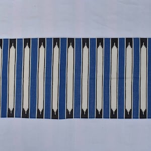 Royal Blue and White Modern Striped Cotton Flat weave Hand woven rug- Reversible Kilim Rug