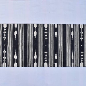 Multiple Sizes Cotton Black and white Modern Stripes Hand woven Runner Rug- Reversible Kilim Runner