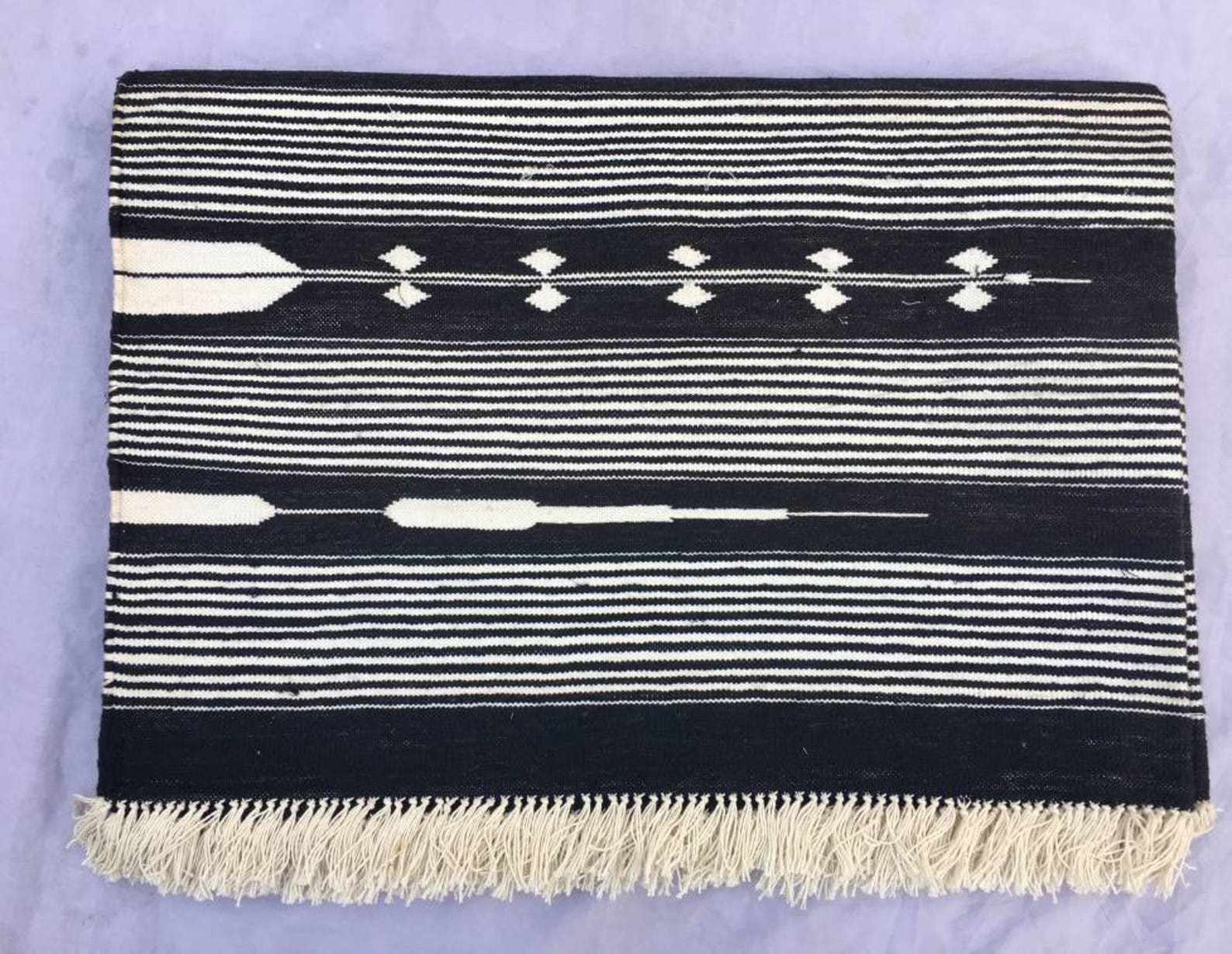 4x6 Black and White Cotton Rug dhurrie White Stripes Etsy