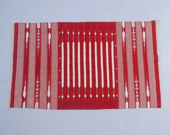 Handmade Red and White Striped Cotton Dhurrie Rug
