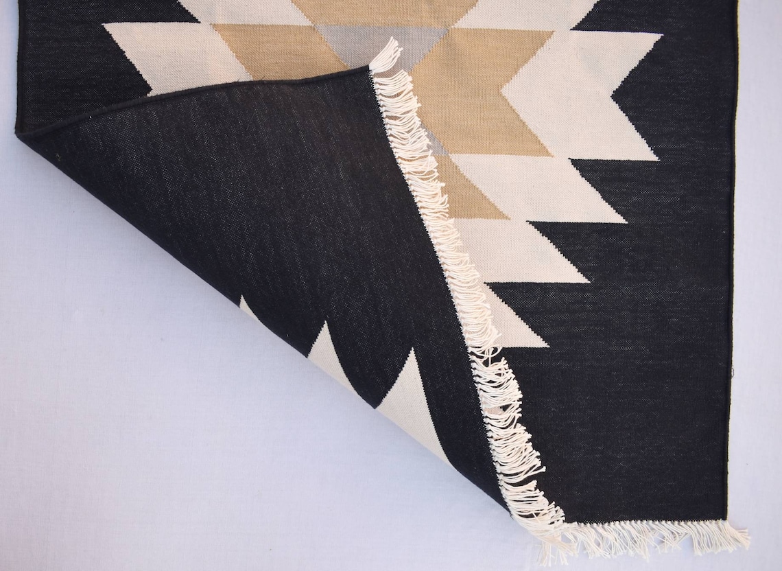 2x6 White and Black Modern Pattern Rug Runner Hand Woven Etsy
