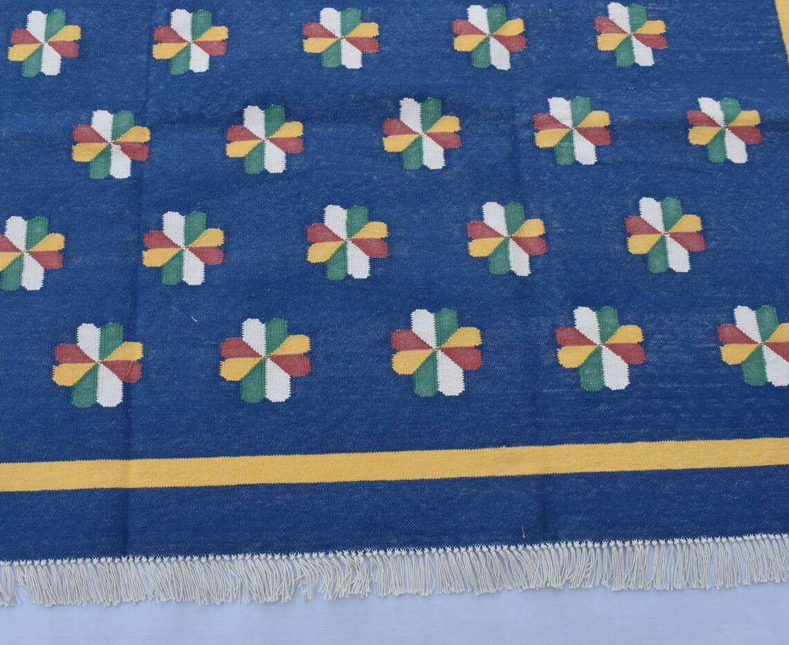 Multiple Sizes Indigo Blue Cotton Handmade Flower Design Rug | Etsy