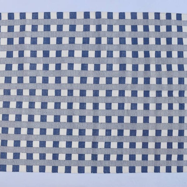 Blue and White Cotton Handmade- Flat weave and Hand woven Kilim Rug- Reversible Kilim rug